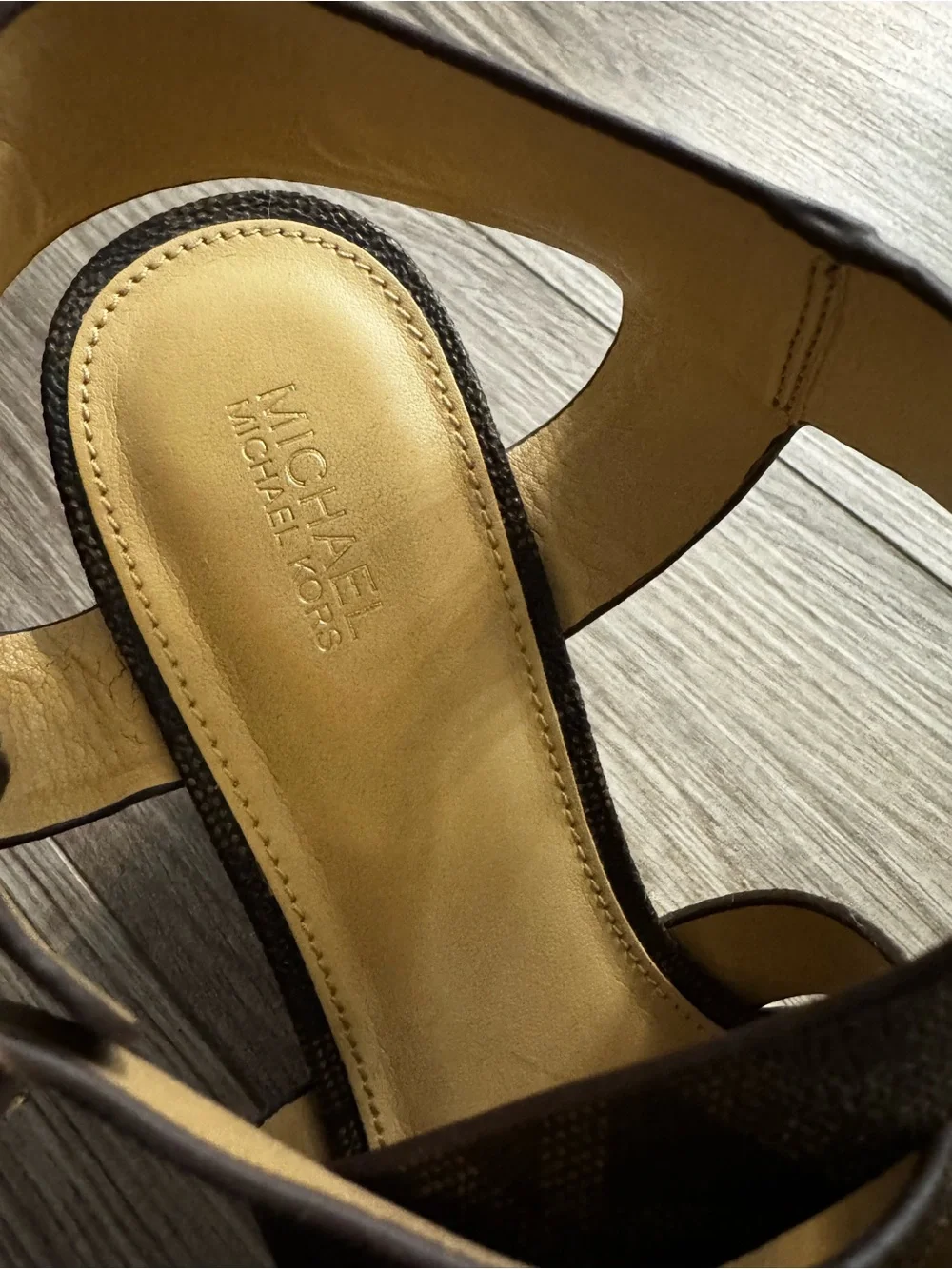 MICHAEL Michael Kors Dark Brown Crisscross Logo Wedge Sandals